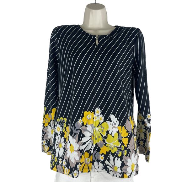 Bob Mackie Diagonal Stripe Multi-Floral Ponte Knit Jacket Gray Size S - Picture 1 of 7